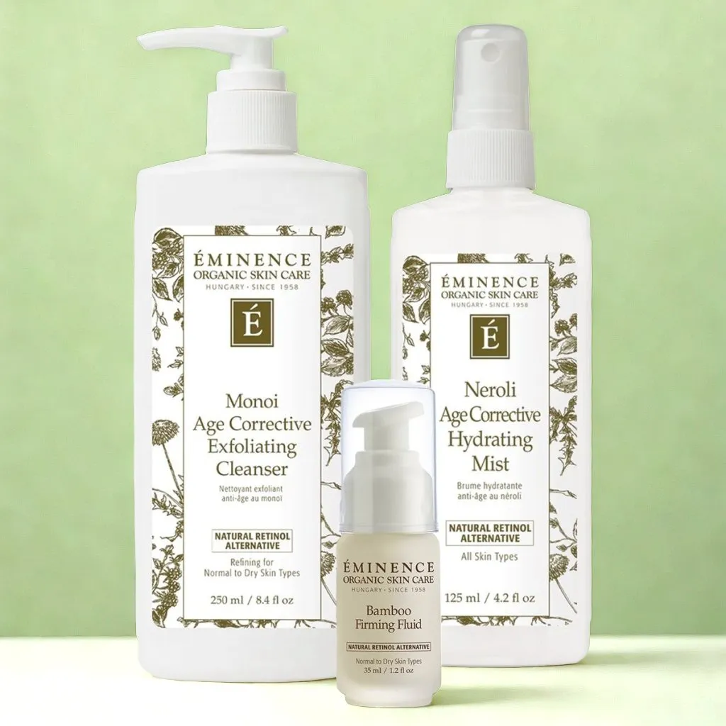 Eminence Organics Skin Repair & Barrier Boost (Bamboo Firming Fluid   Monoi Age Corrective Exfoliating Cleanser   Neroli Age Corrective Hydrating Mist)