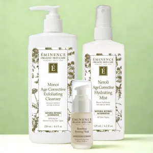 Eminence Organics Skin Repair & Barrier Boost (Bamboo Firming Fluid   Monoi Age Corrective Exfoliating Cleanser   Neroli Age Corrective Hydrating Mist)