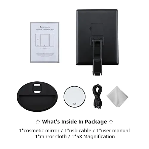 Essbhach 21LED Lighted Vanity Makeup Mirror, 4 Magnifications and Touch Screen Dimming,180° Rotation Trifold Cosmetic Mirror with Dual Power and Adjustable Brightness, Gift for Mothers Day