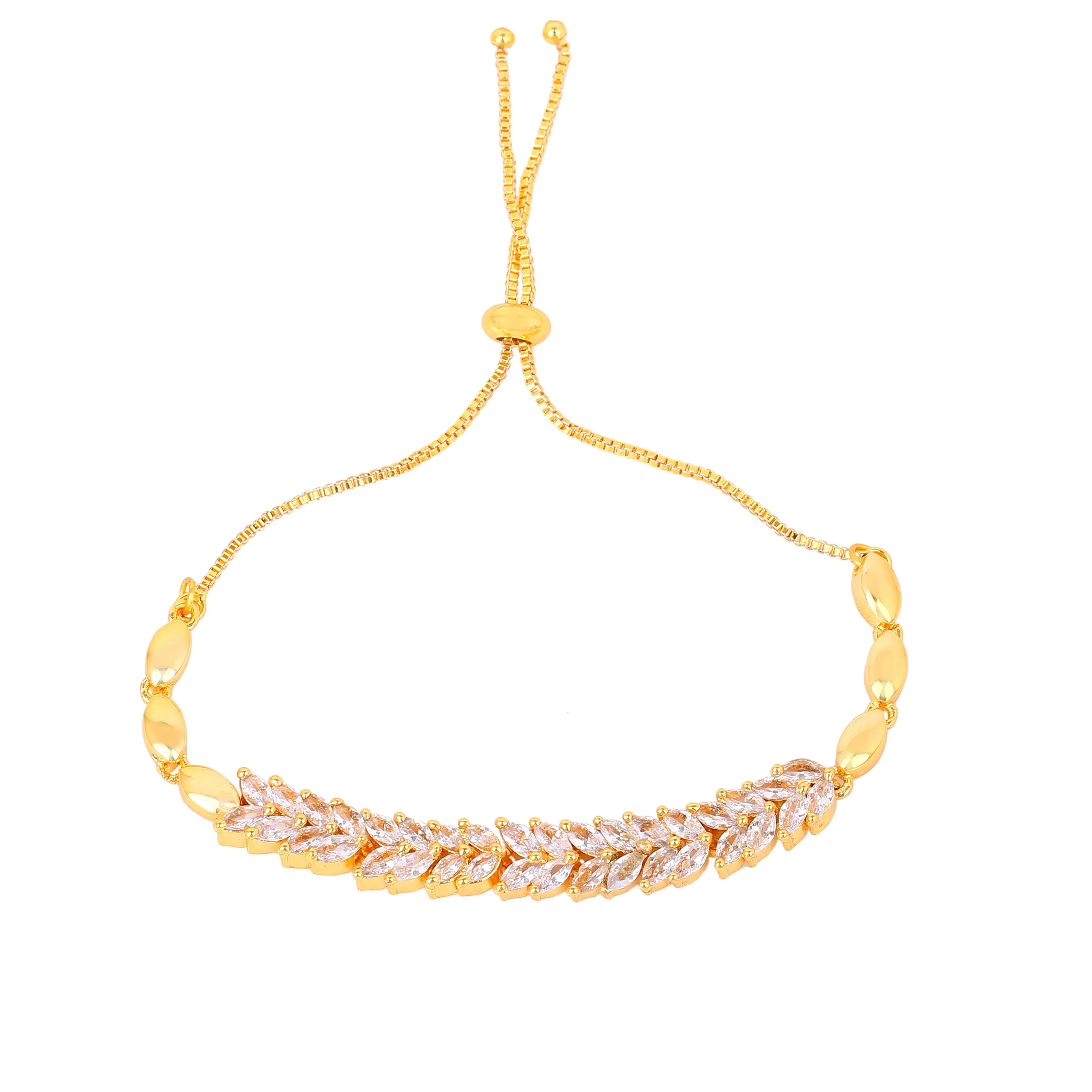 Estele Gold Plated CZ Leaf Designer Bracelet for Women