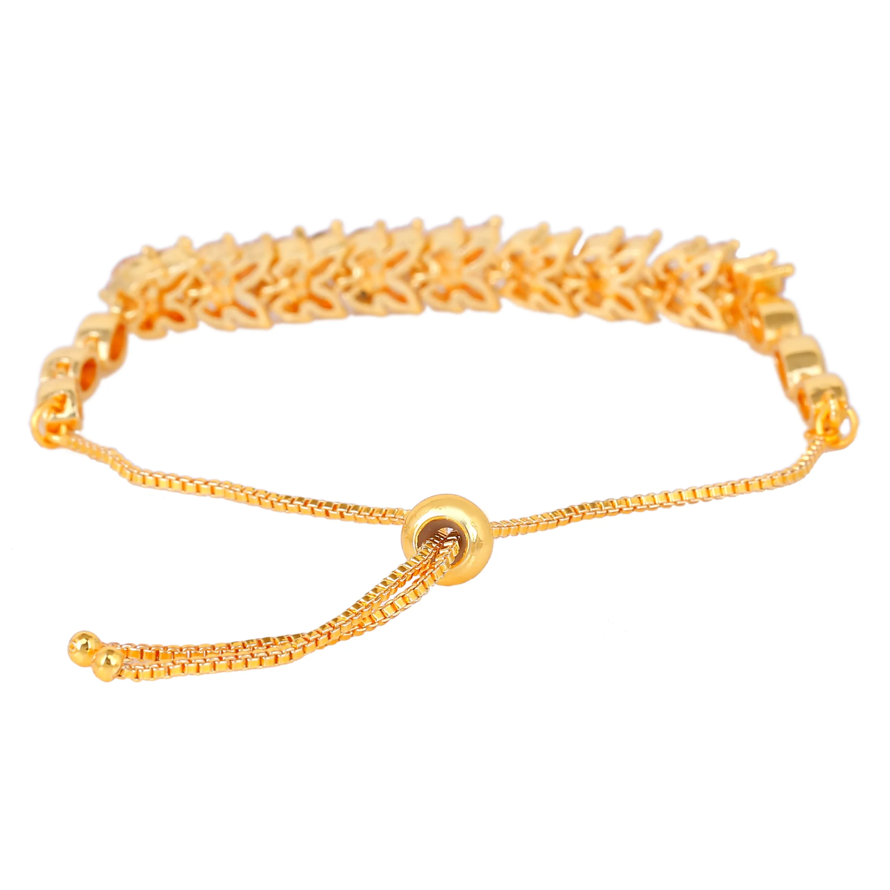 Estele Gold Plated CZ Leaf Designer Bracelet for Women