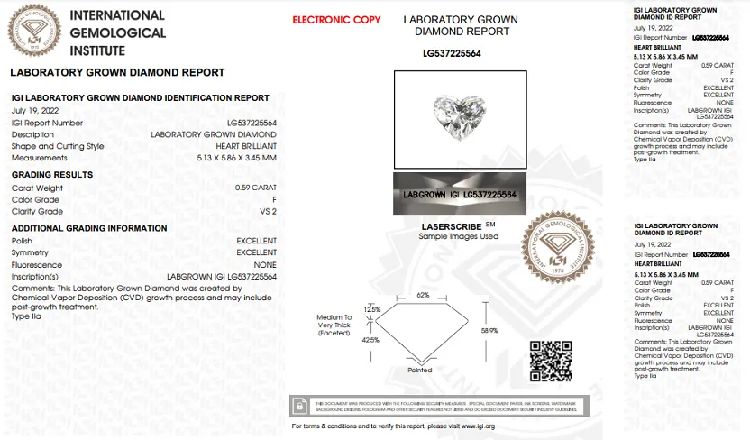 Ethical Lab Heart Shaped Diamond 0.60 Carat