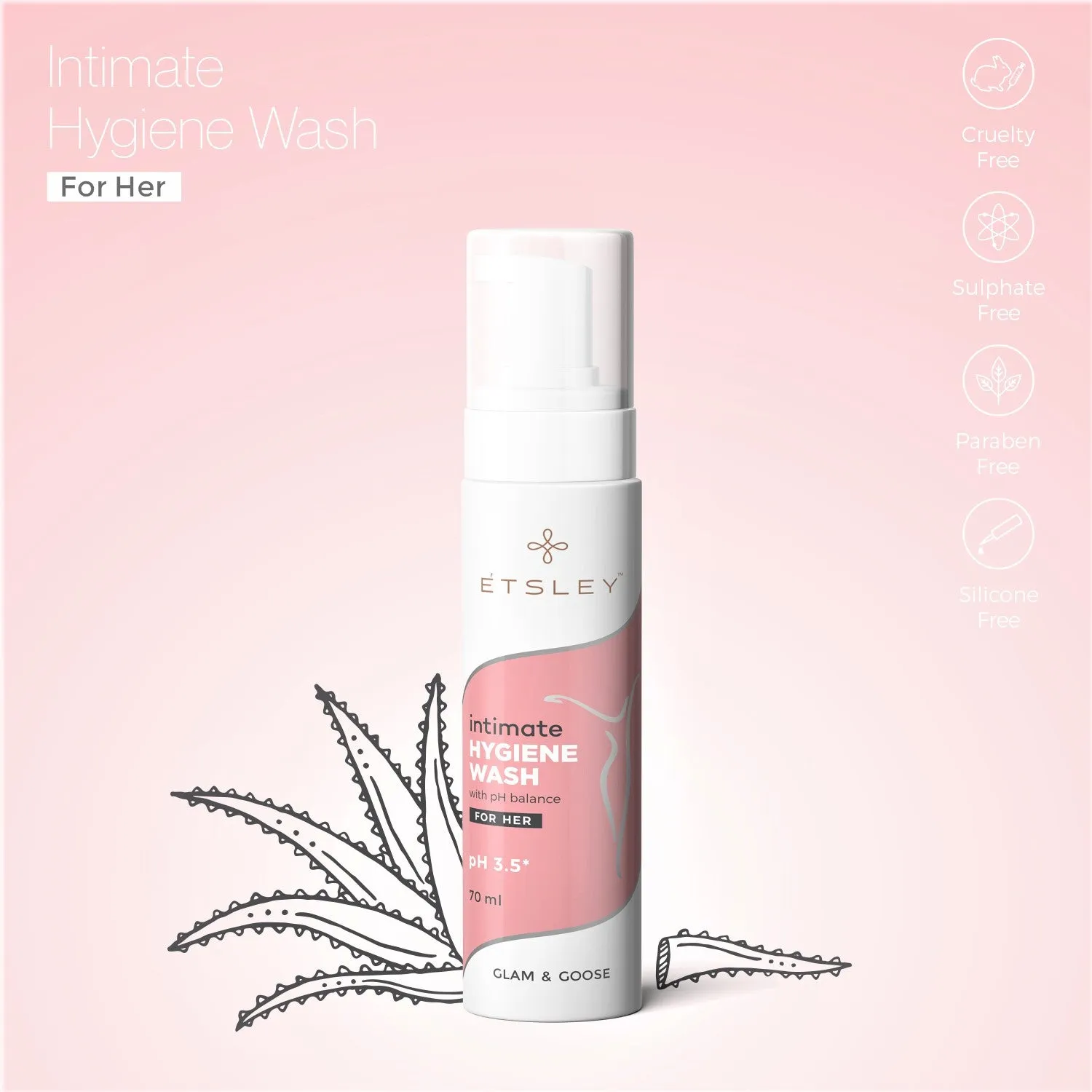 ETSLEY Intimate Hygiene Wash Foam with Aloe Vera with pH balance ( pH 3.5 ) 70ml