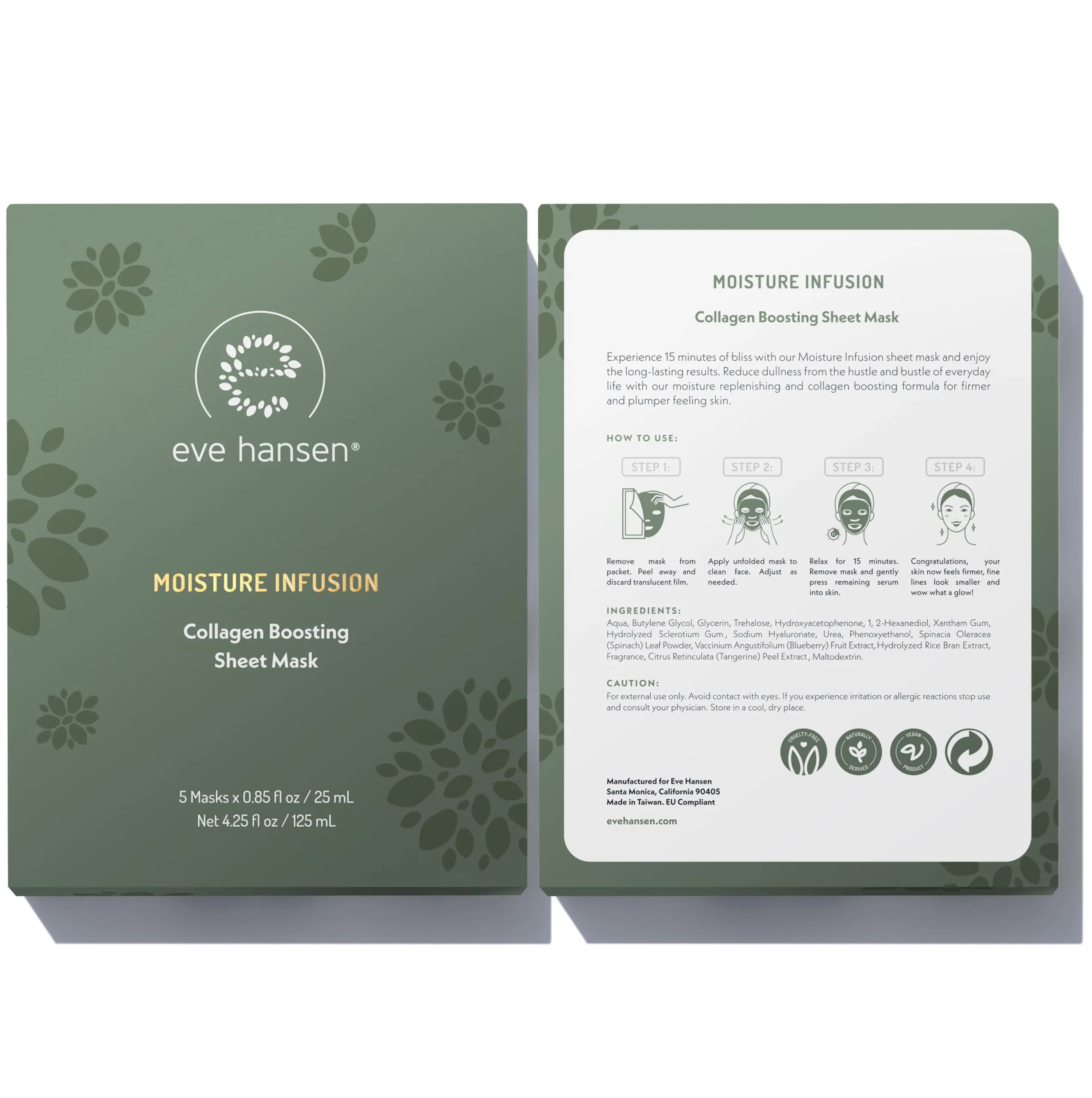 Eve Hansen Sheet Masks Set | Collagen and Hydrating Face Mask Sheet with Hyaluronic Acid, Red Wine Extract | 10x