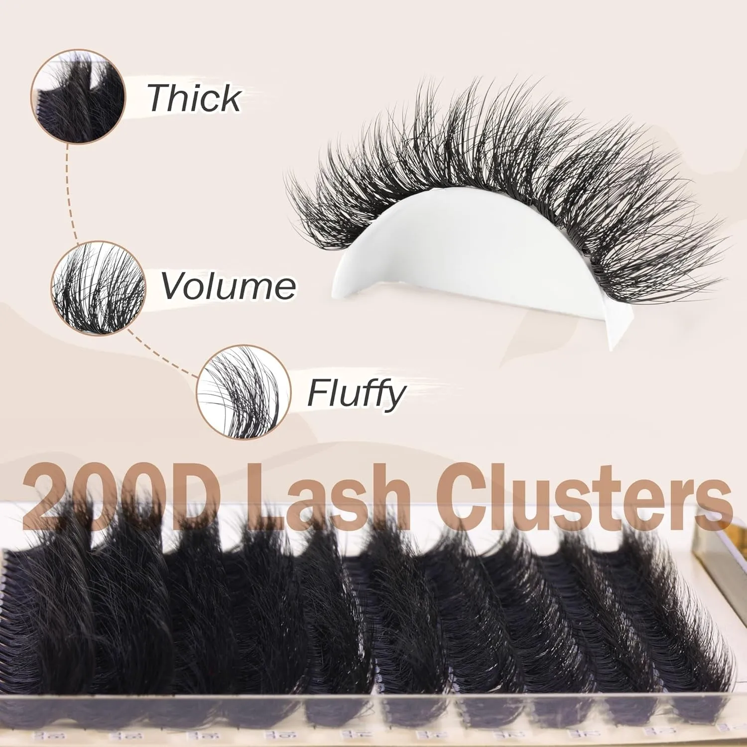 Focipeysa Lash Extension Kit Thick Eyelash Extension Kit 10-18Mm Fluffy Lash Clusters 200D Individual Eyelashes Kit with Lash Bond, Lash Remover, Lash Applicator, DIY Lashes Extension