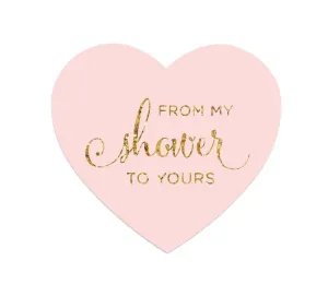 From My Shower to Yours Heart Label Stickers, Blush Pink Gold Glitter