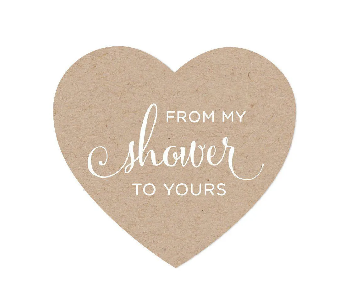 From My Shower to Yours Heart Label Stickers, Kraft Brown
