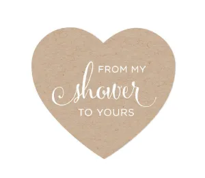 From My Shower to Yours Heart Label Stickers, Kraft Brown