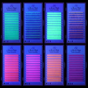 GLAMLASH Neon Lash UV Eyelash Extension Fluorescent Pink Yellow Orange Colored Lashes Glow in the Dark Individual False Lashes