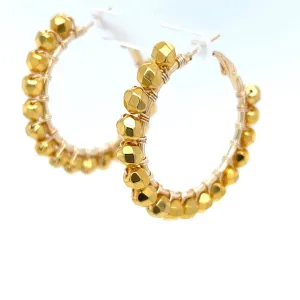Gold Beaded Gold Hoop Earrings Medium
