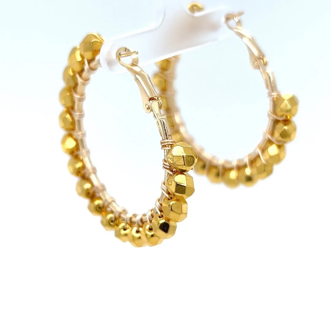 Gold Beaded Gold Hoop Earrings Medium