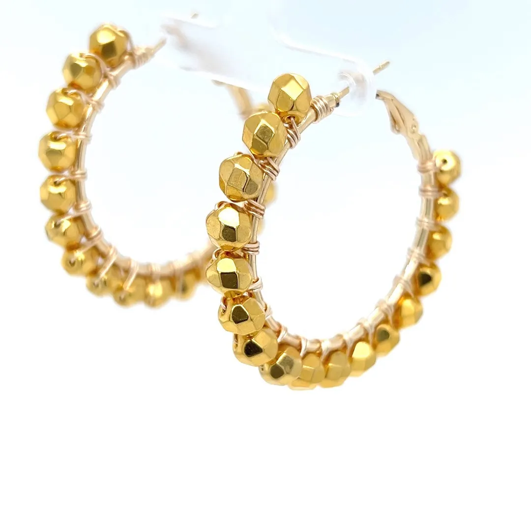 Gold Beaded Gold Hoop Earrings Medium