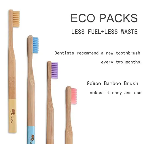 GoWoo 100% Natural Bamboo Toothbrush Soft – Organic Eco Friendly Toothbrushes With Soft Nylon Bristles, BPA-Free, Biodegradable, Dental Care Set for Men and Women, Pack Of 4, Rainbow Color