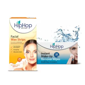 HipHop Facial Wax Strips (Argan Oil, 20 Strips)   Instant Makeup Remover Wipes (Micellar water, 30 Wipes)