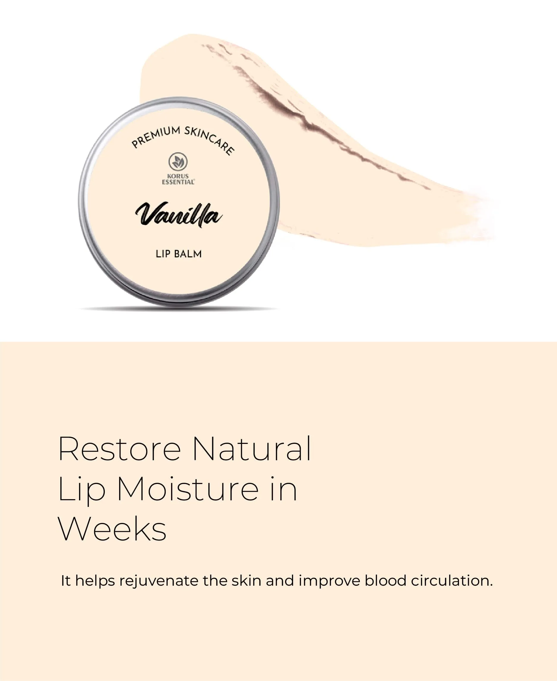Korus Essential Vanilla Lip Balm with Shea Butter  - 8 Grams