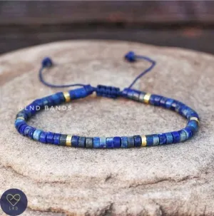 Lapis Lazuli 2x4mm Bracelet, Adjustable Minimalist Gemstone Dainty Bracelet, Unisex gift, Birthday, blue friendship bracelet movement