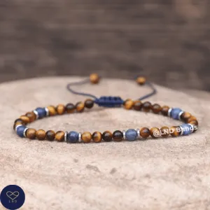 Lapis Lazuli Tiger Eye Bracelet 4mm round beads, Adjustable Tibetan Minimalist Gemstone Bracelet, Yoga Ethno Boho, Gift for him, strength