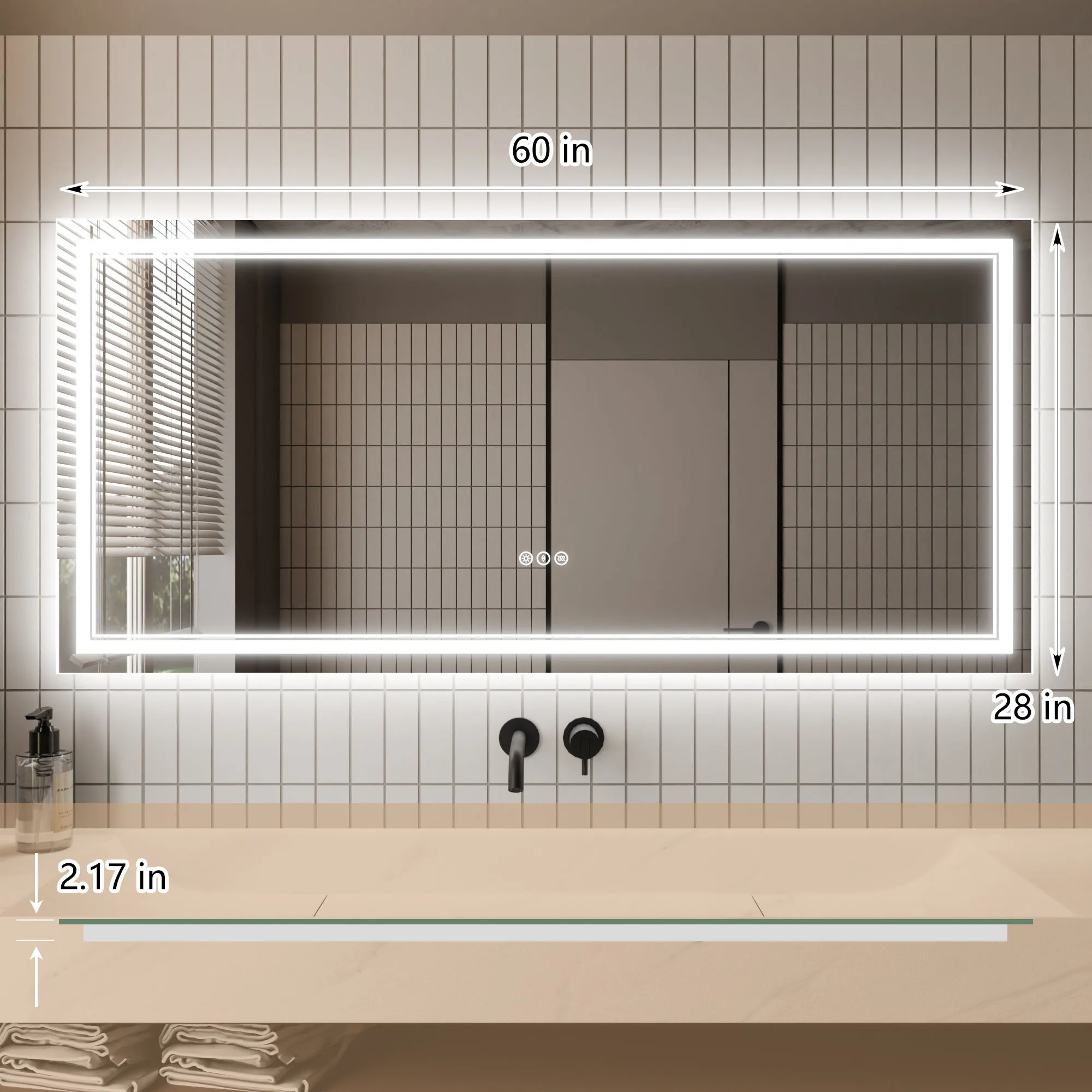 Led Bathroom Mirror, 28X60" Bathroom Vanity Mirrors With Lights, Mirrors For Wall With Smart Touch Button, Anti - Fog, Memory Function, Stepless Dimmable Makeup Mirror (Horizontal / Vertical)