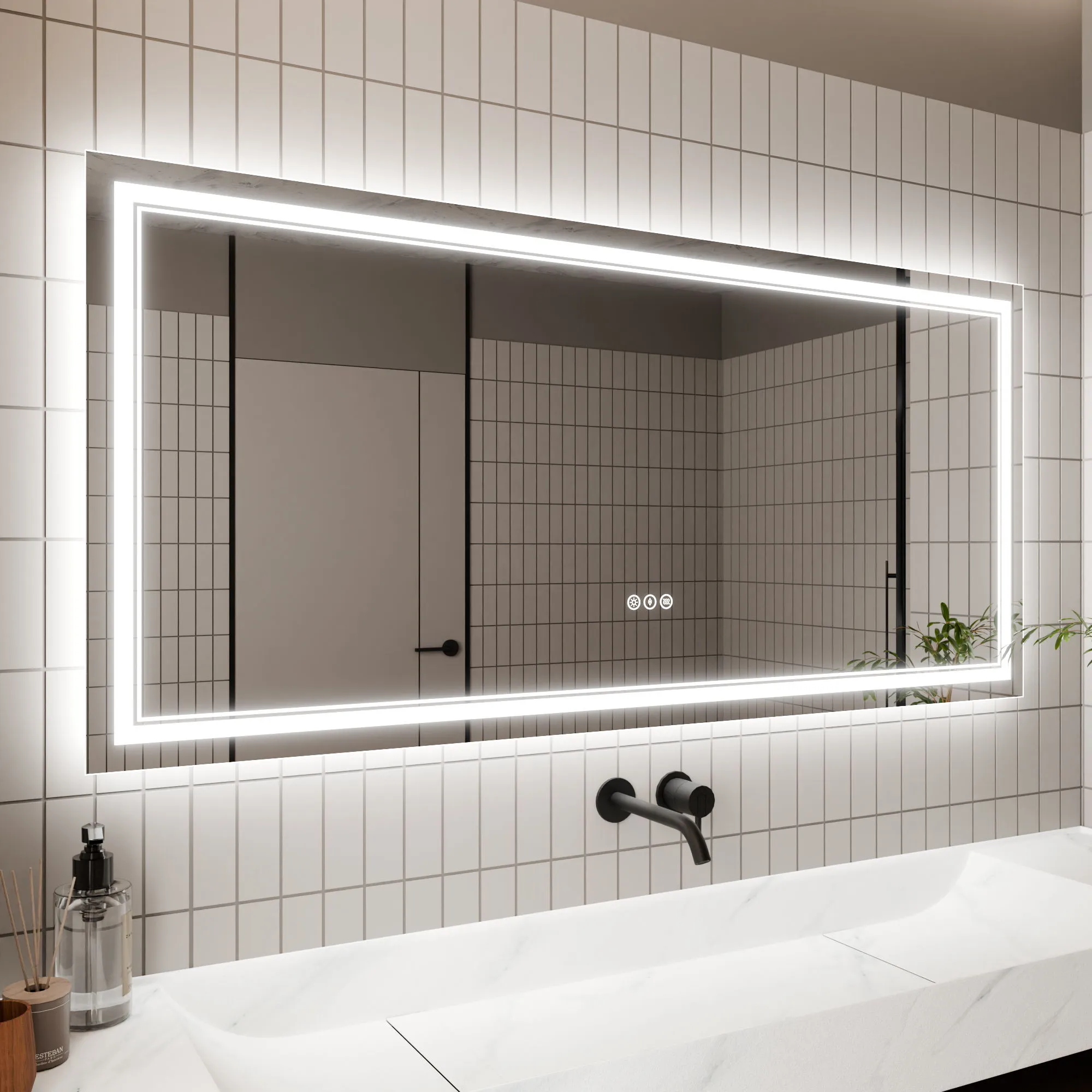 Led Bathroom Mirror, 28X60" Bathroom Vanity Mirrors With Lights, Mirrors For Wall With Smart Touch Button, Anti - Fog, Memory Function, Stepless Dimmable Makeup Mirror (Horizontal / Vertical)