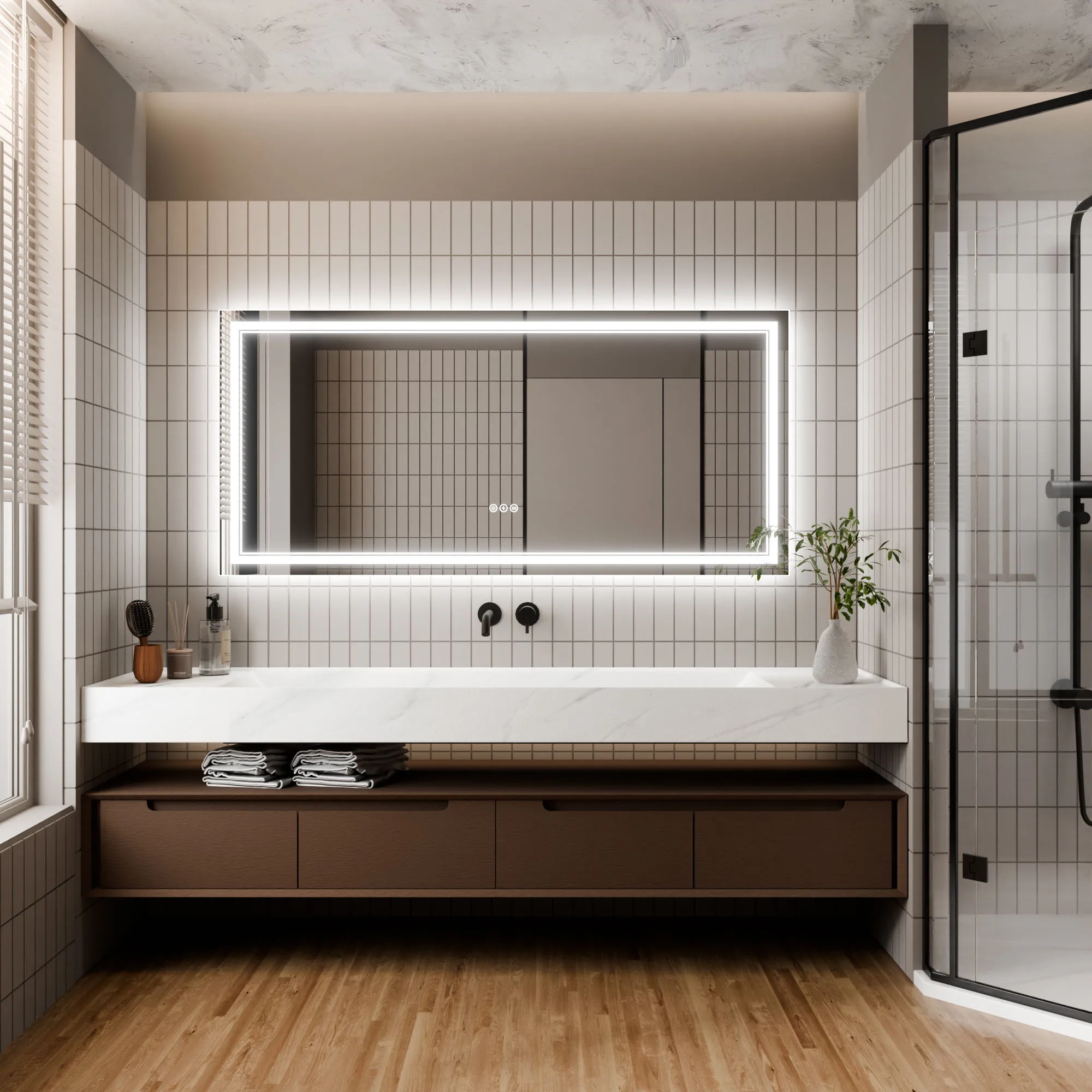 Led Bathroom Mirror, 28X60" Bathroom Vanity Mirrors With Lights, Mirrors For Wall With Smart Touch Button, Anti - Fog, Memory Function, Stepless Dimmable Makeup Mirror (Horizontal / Vertical)