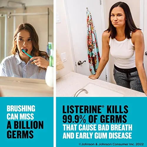 Listerine Mouthwash, Antiseptic, Antibacterial, Bad Breath Treatment, Plaque & Gingivitis Protection, Gum Disease Treatment, Mouth Wash for Adults; Cool Mint Flavor, 1 L (Pack of 2)