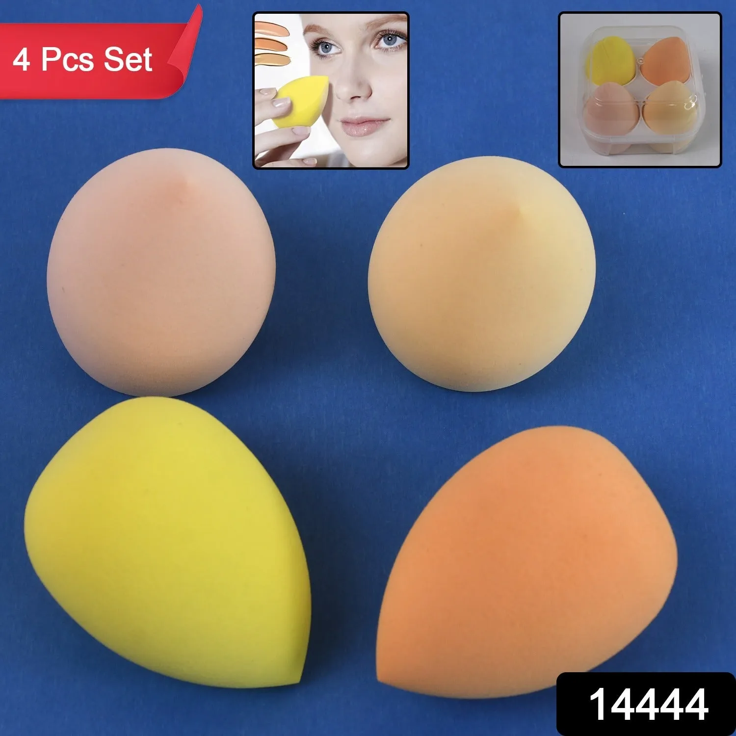 Makeup Sponges Set, Perfect for Liquid, Cream, and Powder (4 Pcs Set With Case)
