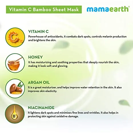 Mamaearth Vitamin C Bamboo Sheet Mask with Vitamin C and Honey for Skin Illumination Pack of 2 (25g * 2)