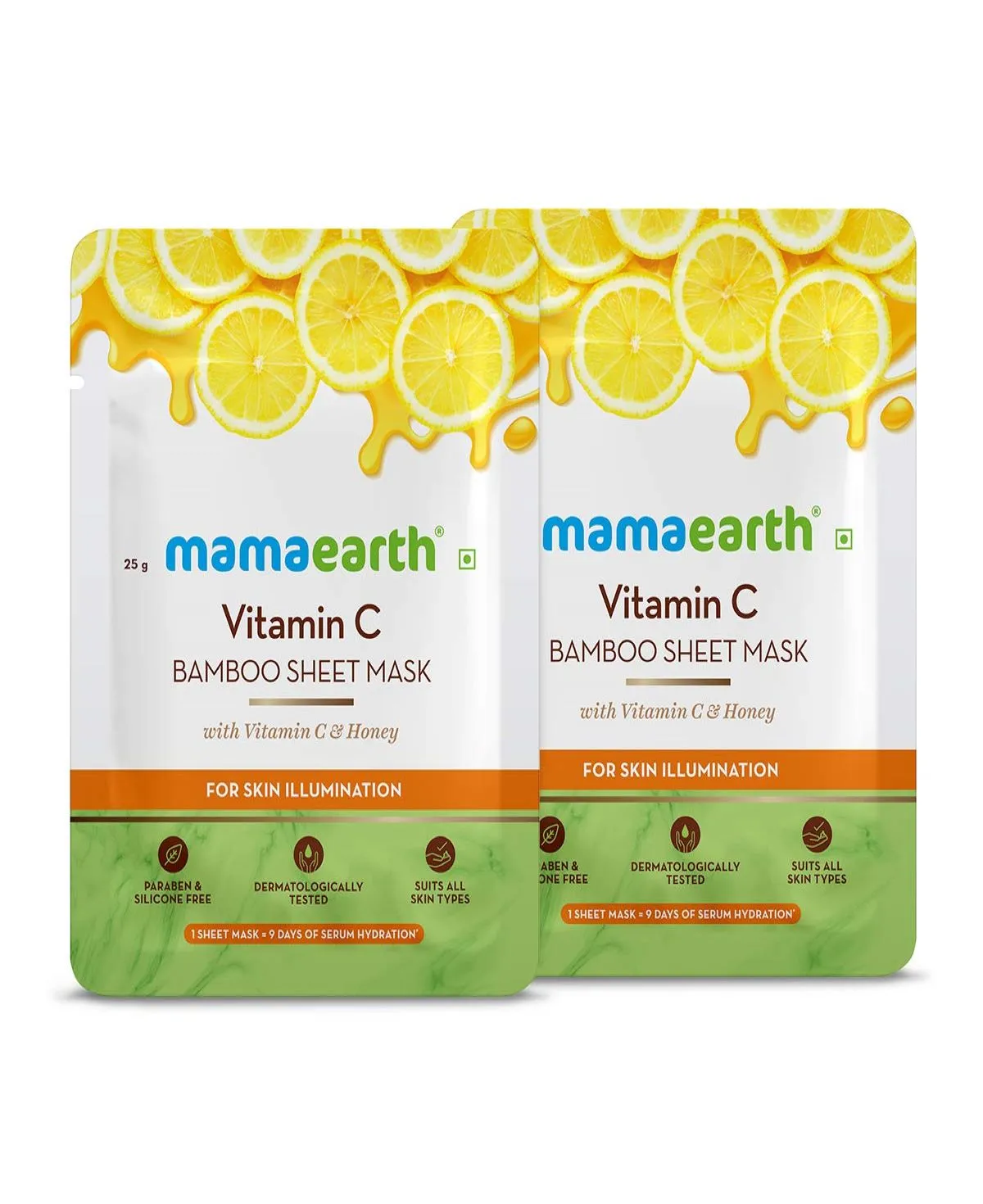 Mamaearth Vitamin C Bamboo Sheet Mask with Vitamin C and Honey for Skin Illumination Pack of 2 (25g * 2)