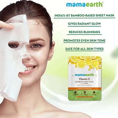 Mamaearth Vitamin C Bamboo Sheet Mask with Vitamin C and Honey for Skin Illumination Pack of 2 (25g * 2)