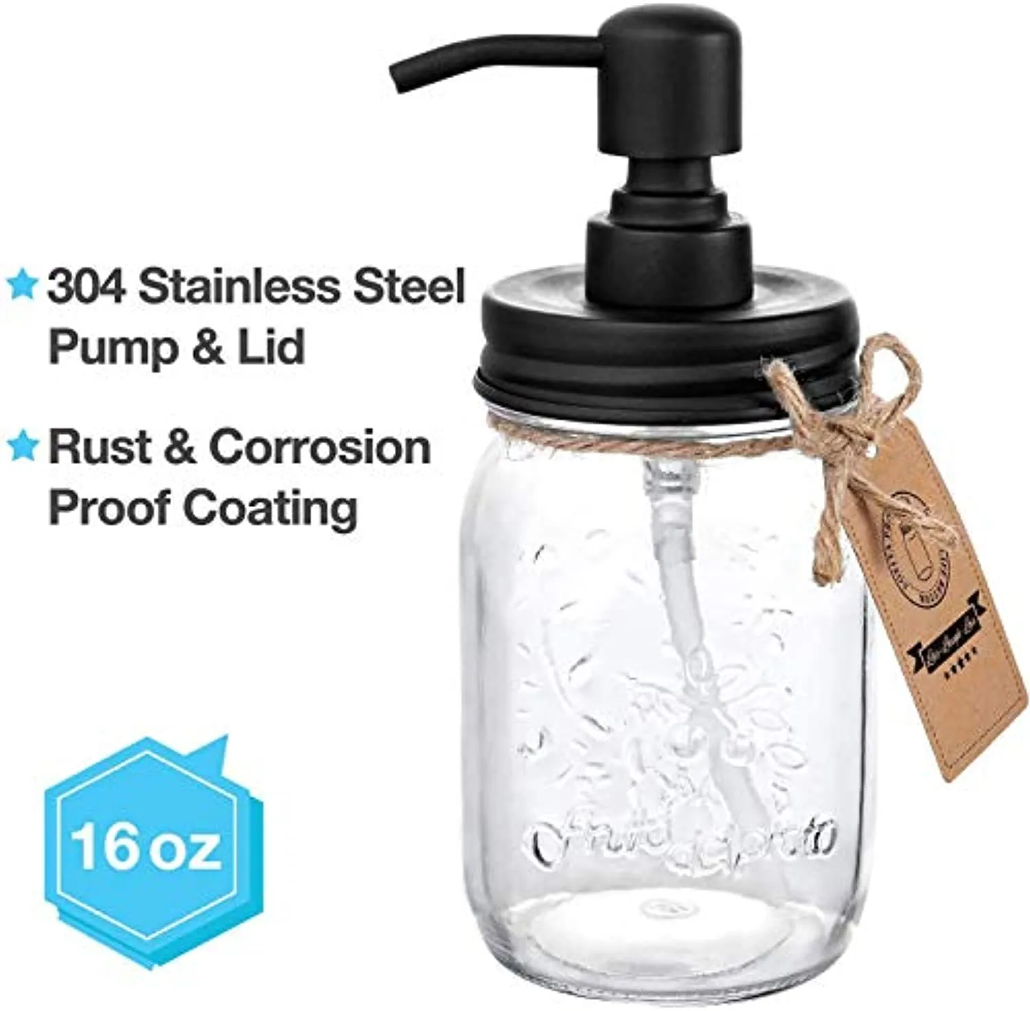 Mason Jar Bathroom Accessories Set 4 - Mason Jar Soap Dispenser & 2 Apothecary Jars & Toothbrush Holder - Rustic Farmhouse Restroom, Bathroom Home Decor Clearance, Countertop Vanity Organizer, Black