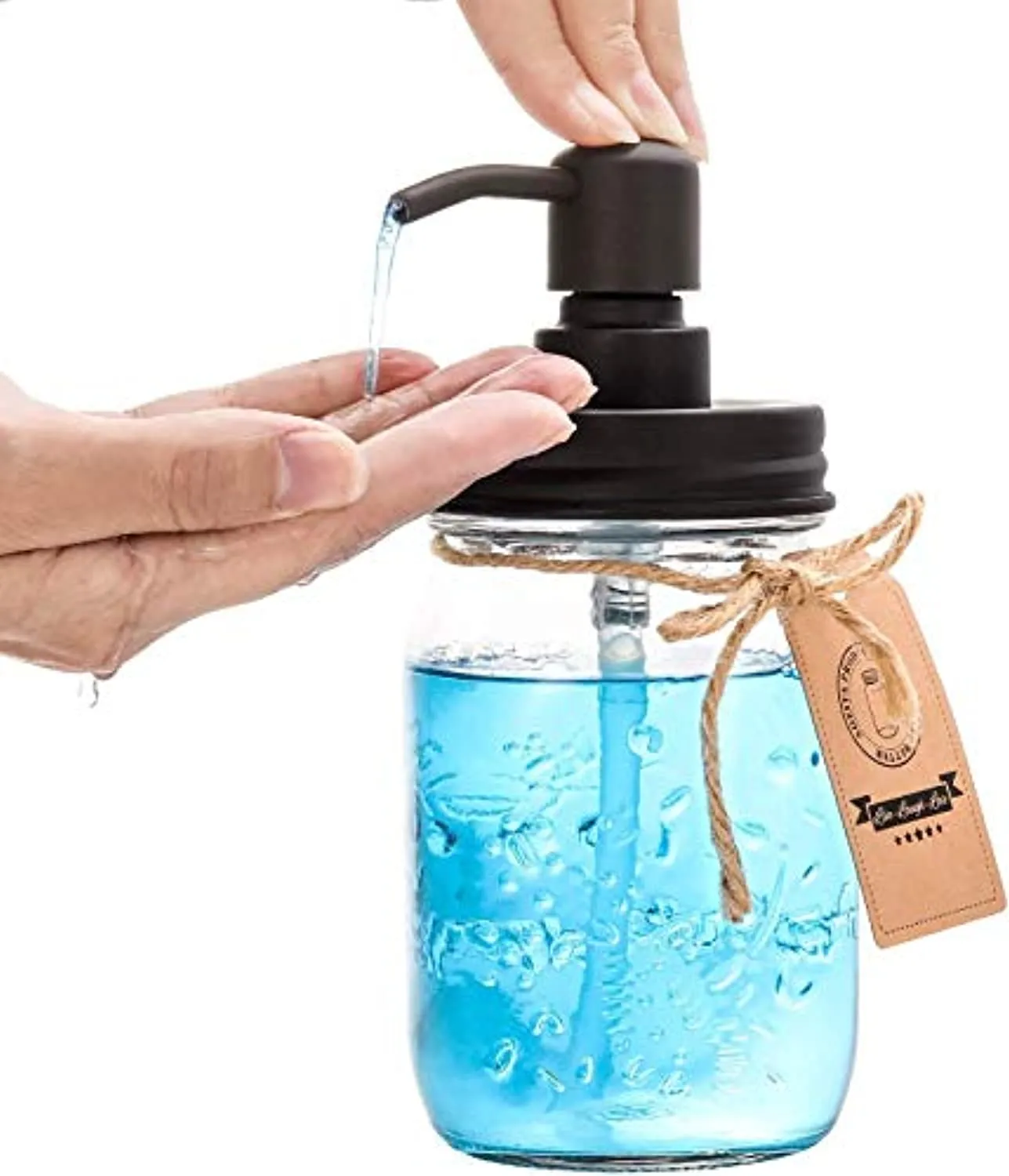 Mason Jar Bathroom Accessories Set 4 - Mason Jar Soap Dispenser & 2 Apothecary Jars & Toothbrush Holder - Rustic Farmhouse Restroom, Bathroom Home Decor Clearance, Countertop Vanity Organizer, Black