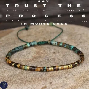 Morse code TRUST THE PROCESS African Turquoise Tiger eye Adjustable Affirmation Bracelet, motivational encouraging meaningful, inspirational