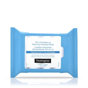 Neutrogena All in One Makeup Remover Cleansing Fragrance-Free Wipes - Alcohol-free, Sensitive Skin, Compostable, 25 wipes