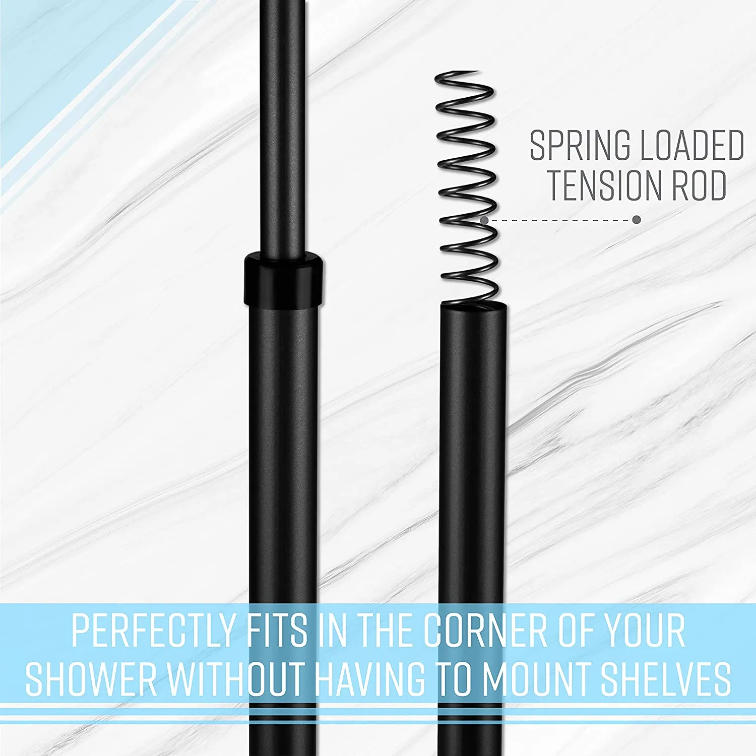 New Bath Bliss 4 Tier Tensions Corner Shower Caddy | Shower Shelves | Adjustable | Bathroom Organizer | Good for Bathtubs and Shower Stalls | Holds Large Bottles | Soaps | Washcloths | Matte Black