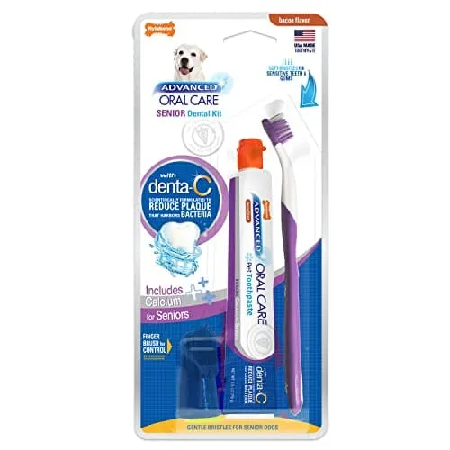 Nylabone Advanced Oral Care Senior Dental Kit Dog Dental Care - Bacon - 2.5 Oz