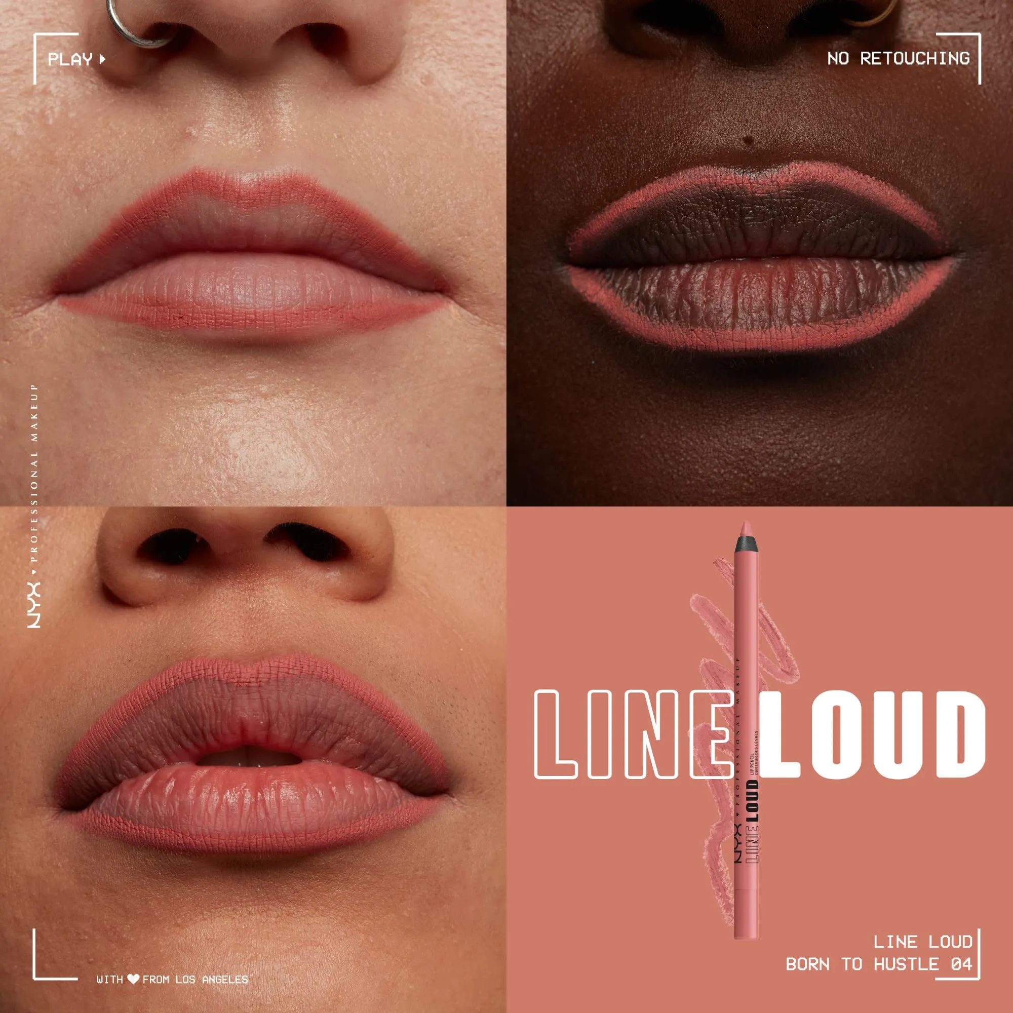 NYX Cosmetics PROFESSIONAL MAKEUP, Line Loud, Waterproof Lip Pencil, Infused with Vitamin E, Vegan Formula - BORN TO HUSTLE (Muted Rose)