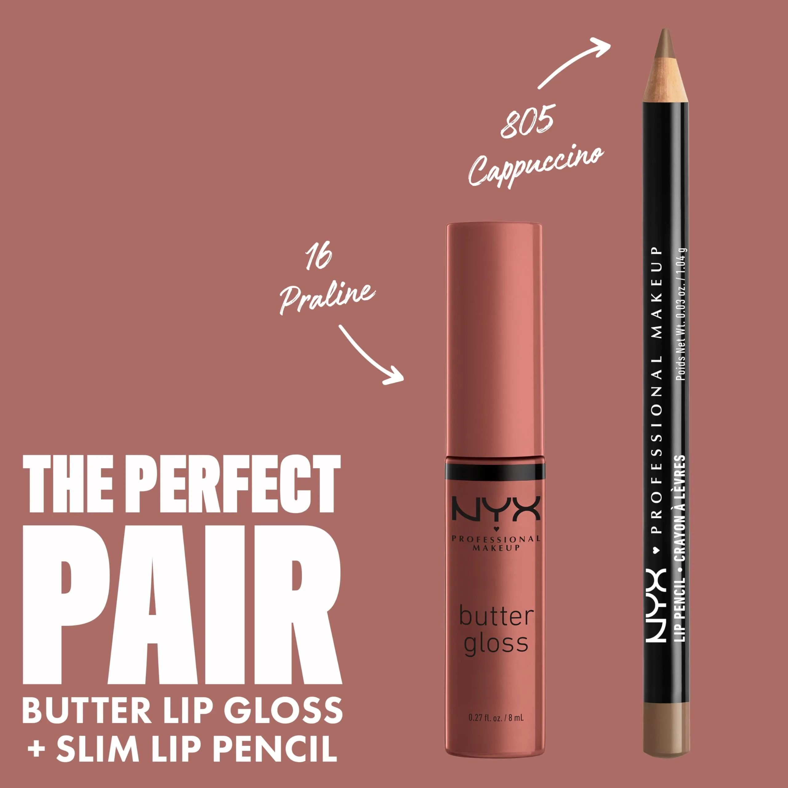 NYX Professional Makeup Butter Gloss, Silky smooth non-sticky formula lip gloss, Praline (Deep Nude), 8mL