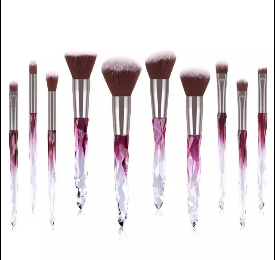 Ombre Black pink and clear 10 Pc Makeup Brush Set