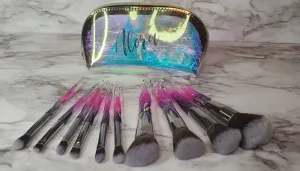 Ombre Black pink and clear 10 Pc Makeup Brush Set