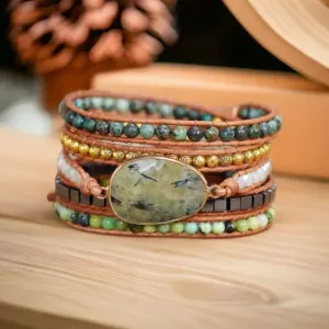 Prehnite African Turquoise Hematite Australia Jade 5 layer Wrap Bracelet, boho ethnic bracelet, elegant bracelet, birthday gift, gemstone