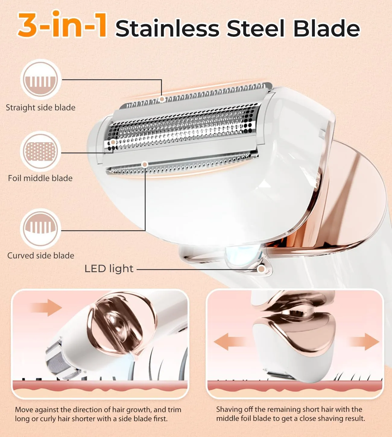 Rechargeable Women Razor, Electric Trimmer for Women Wet & Dry Use, Lady Shaver for Legs, Arms, Underarms Ipx6 Waterproof Electric Shaver for Women, Women's Bikini Trimmer Charge by USB & Dock