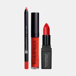 Red Carpet - 3Pcs Lip Kit, Lip Gloss, Lipstick & Lipliner Kit - Red