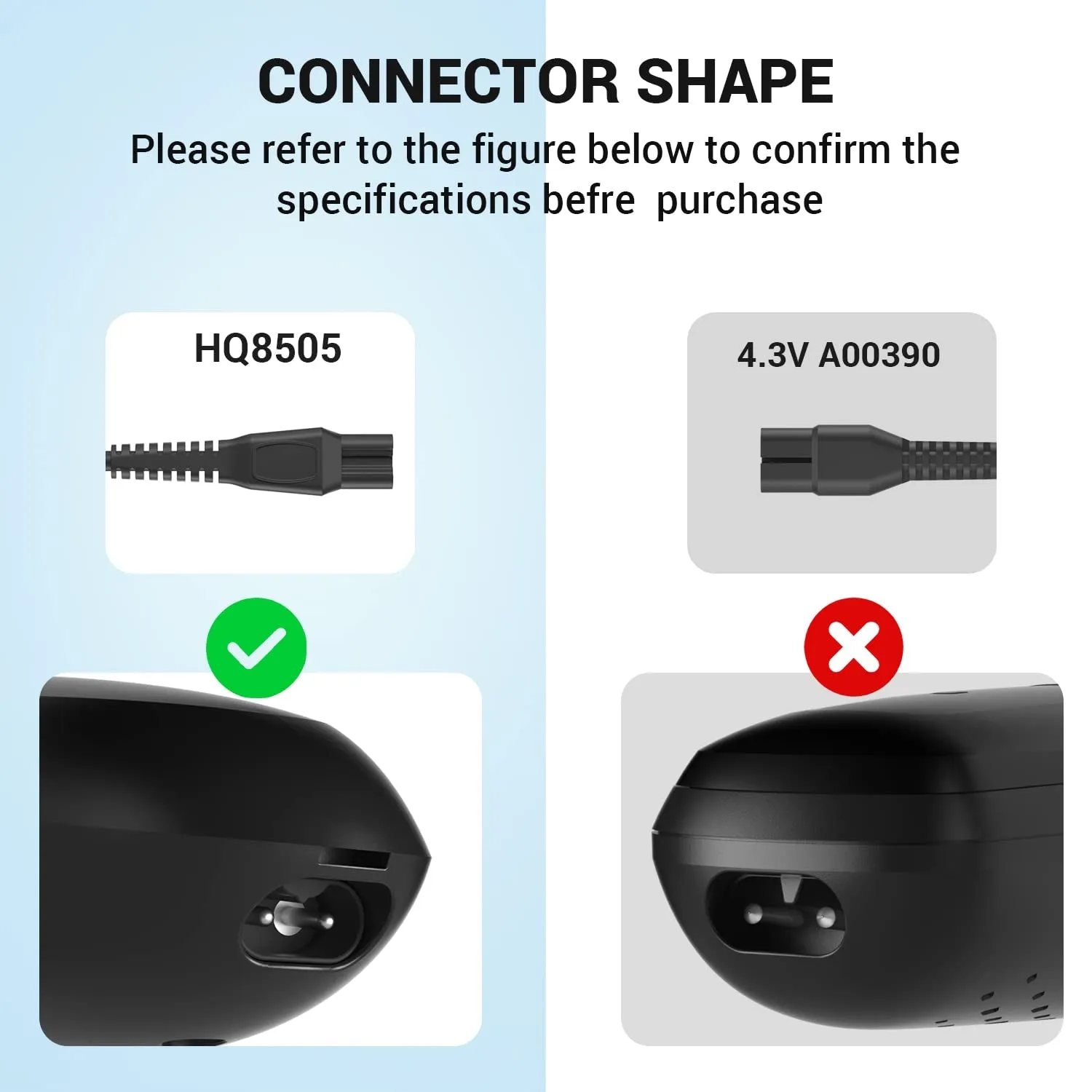 Replacement for Philips Norelco Charger Cord Fit HQ8505 7000 5000 3000 Series 3500 Mg5750 Mg7750 S1560 Electric Shaver Razor, Aquatec, Arcitec, Multigroom Beard Trimmer & More 15V Power Cord Adapter