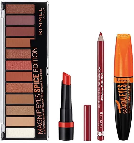 Rimmel Makeup Kit With Eyeshadow, Mascara, Lipstick, and Lip Liner, Spice
