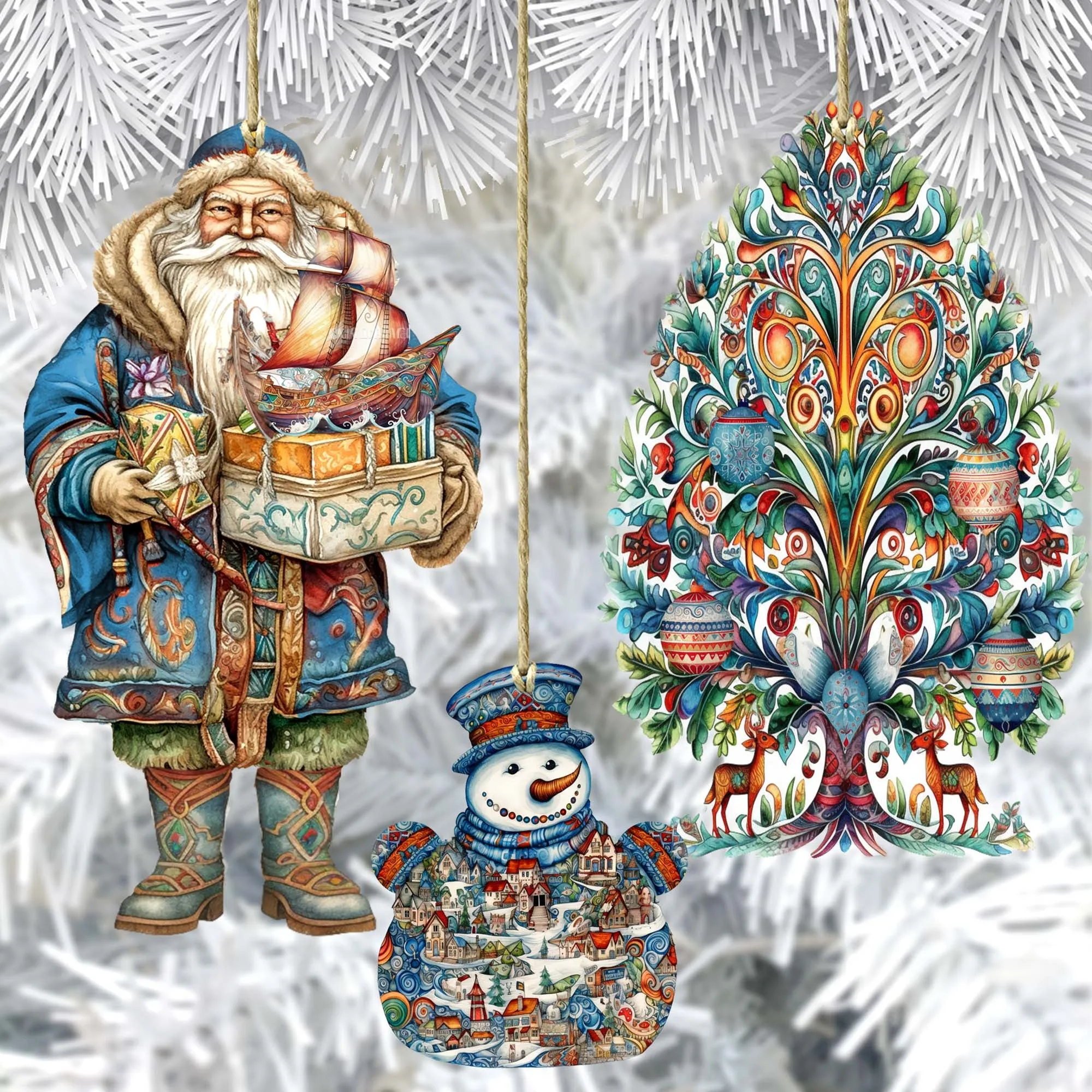 Santas Around the World - Nordic Inspired Santa - Wooden Ornaments Set of 3 by G. DeBrekht Christmas Santa Snowman Decor - 8091312S3