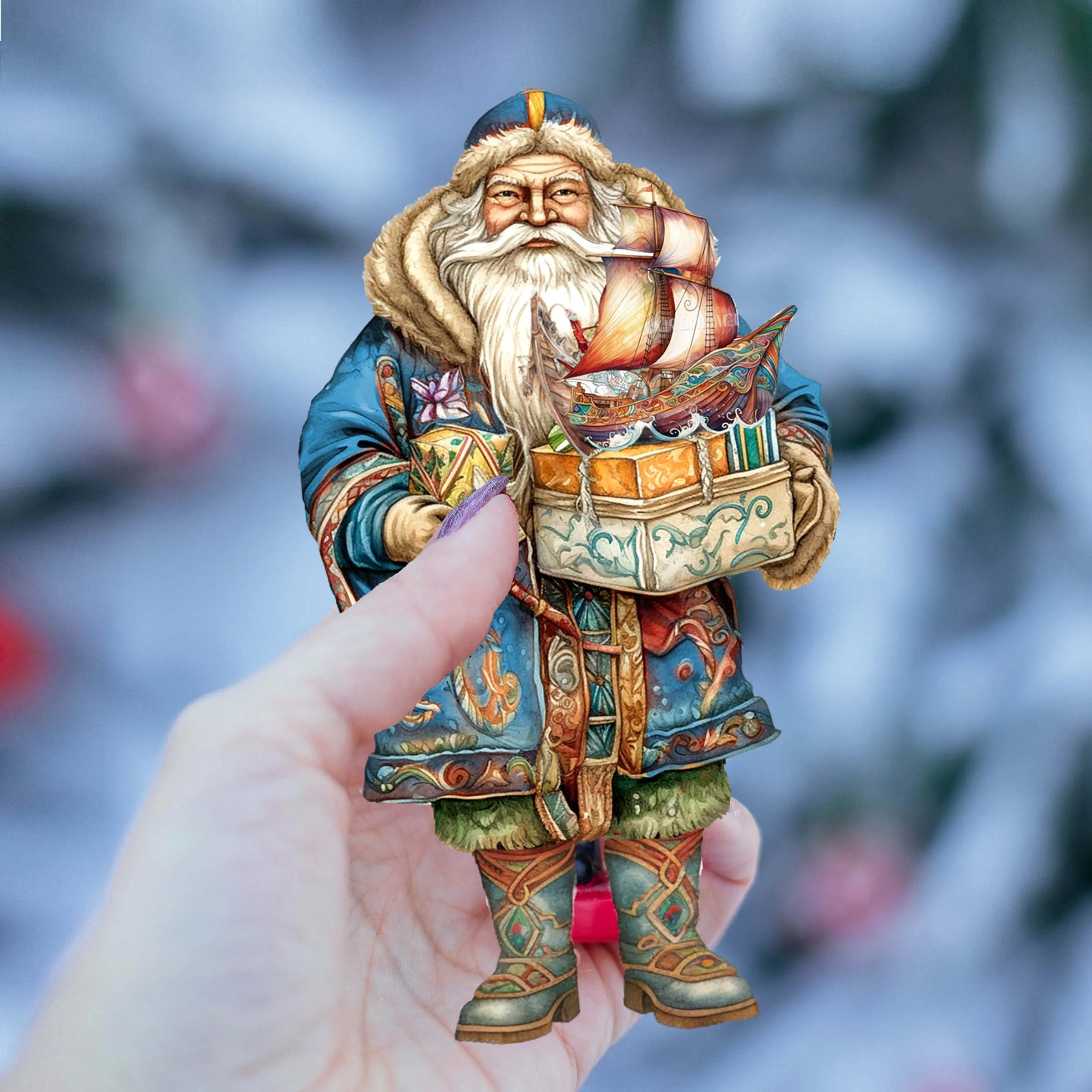 Santas Around the World - Nordic Inspired Santa - Wooden Ornaments Set of 3 by G. DeBrekht Christmas Santa Snowman Decor - 8091312S3