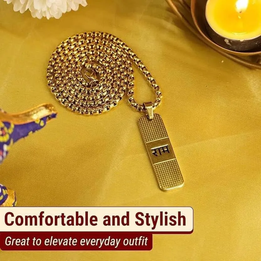 Shri Ram Gold-Plated Brass Pendant with Ram Name Letter - Perfect Gold-Plated Plated Metal Chain Set