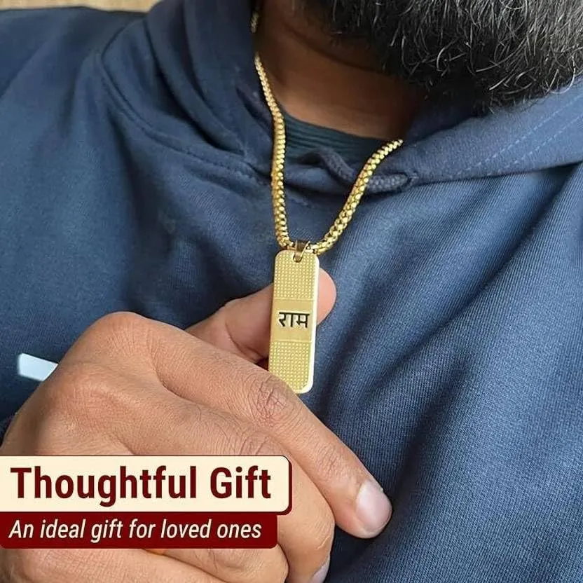 Shri Ram Gold-Plated Brass Pendant with Ram Name Letter - Perfect Gold-Plated Plated Metal Chain Set