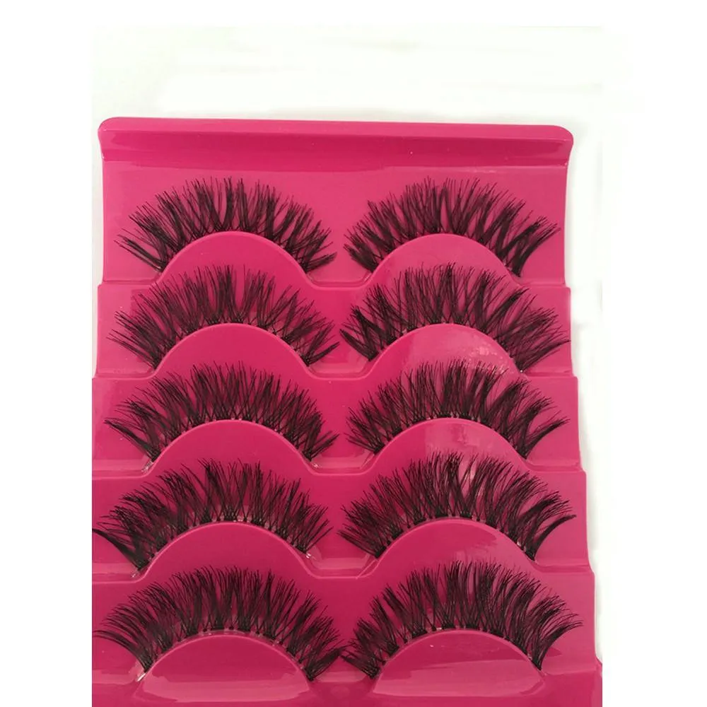Soft Natural Long Cross Fake Eye Lashes Handmade,5 Pairs