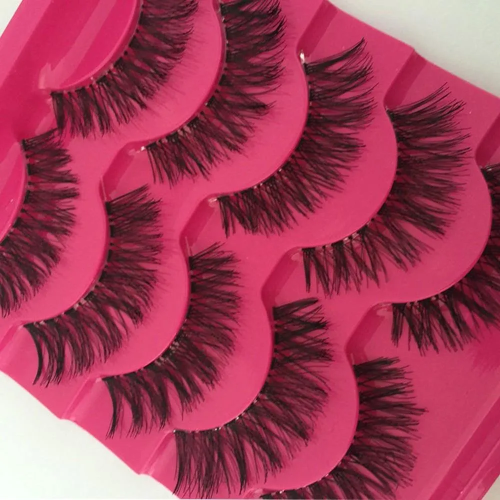Soft Natural Long Cross Fake Eye Lashes Handmade,5 Pairs